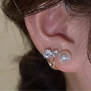 Rhinestone & Faux Pearl Decor Earring